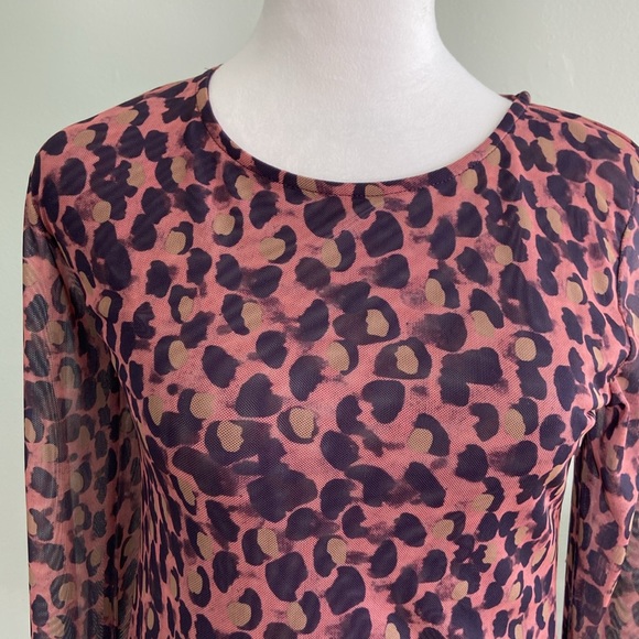 Anthropologie Poetic Woods Animal Print Mesh Long Sleeve Top NWOT Size S… - Picture 2 of 10